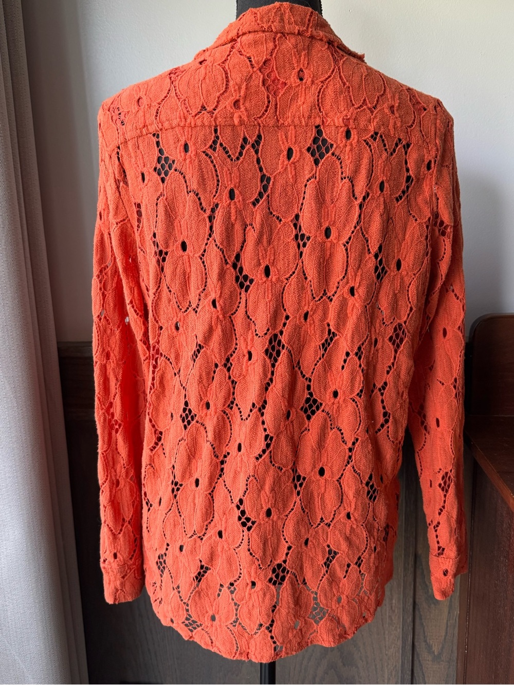 Nicole Miller Coral Openwork Button-Down Shirt - Picture 3 of 8
